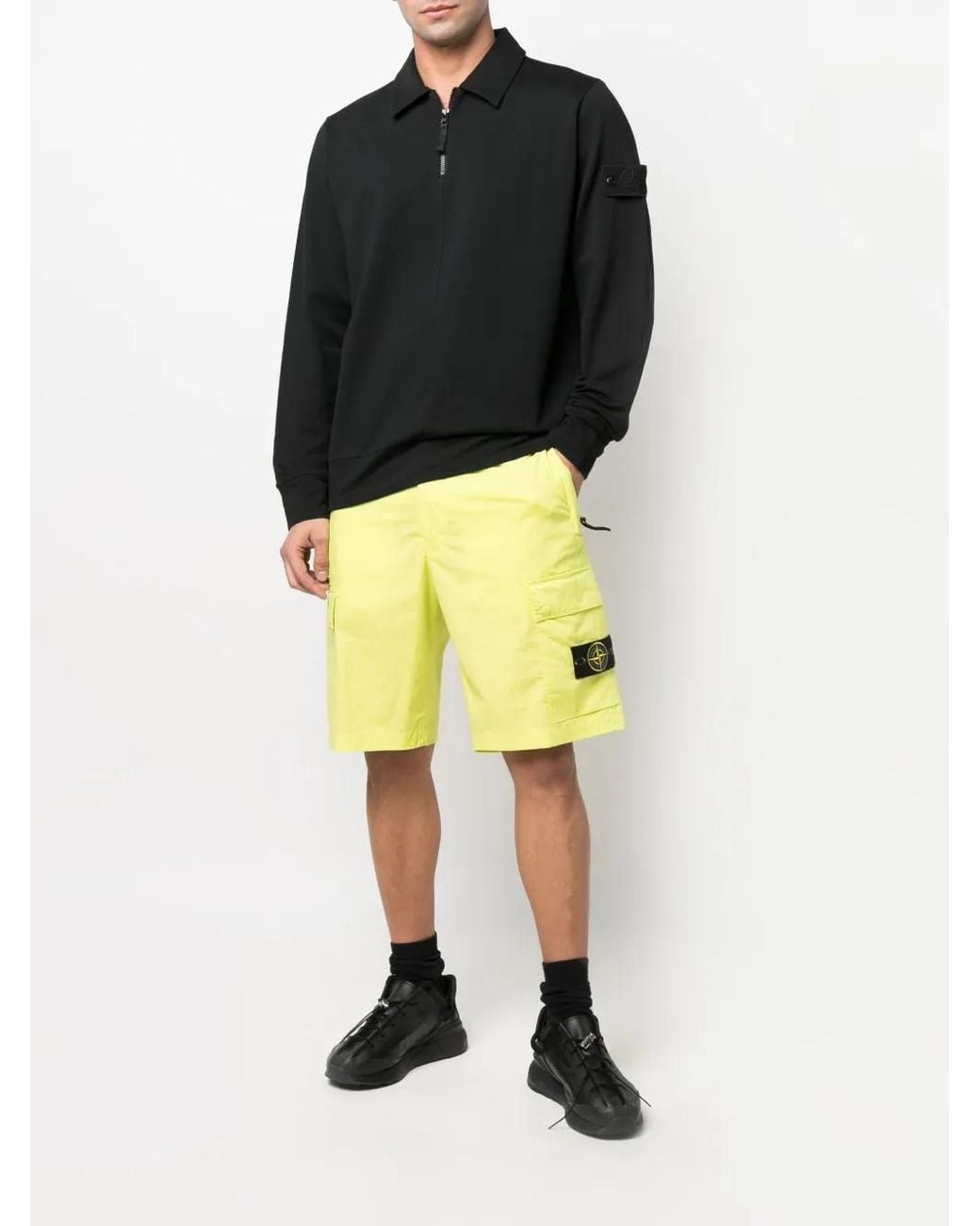 Stone Island Yellow Compass Logo-Patch Cargo Shorts for men