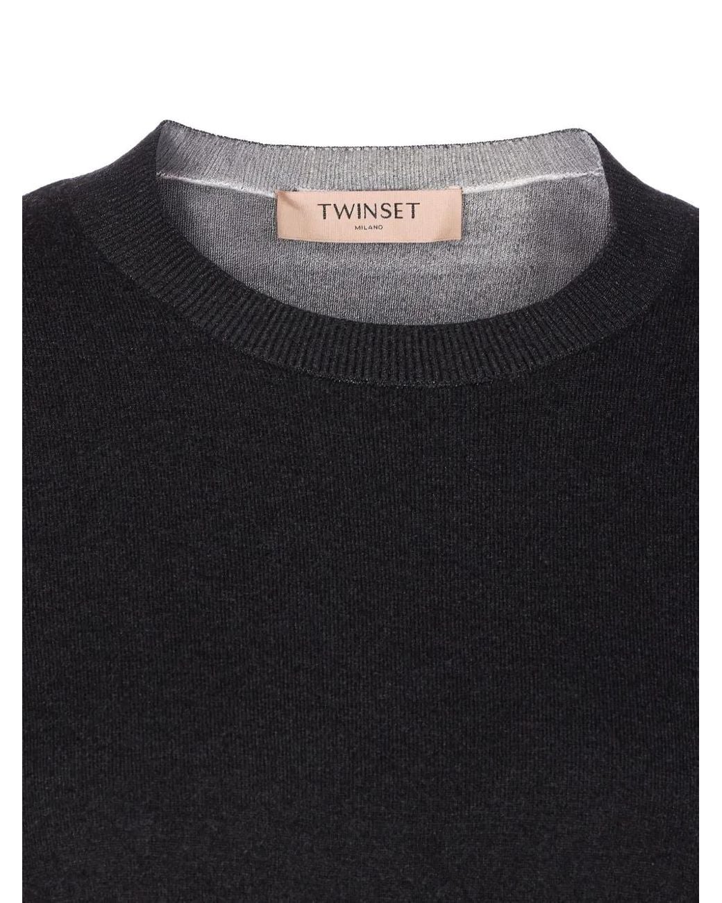 Twinset Blue Sleeve-Detail Crew-Neck Sweater