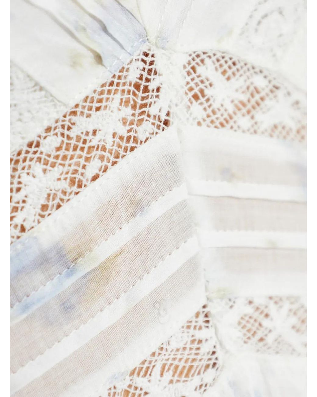 LoveShackFancy White Suvi Lace Floral-Print Midi Dress