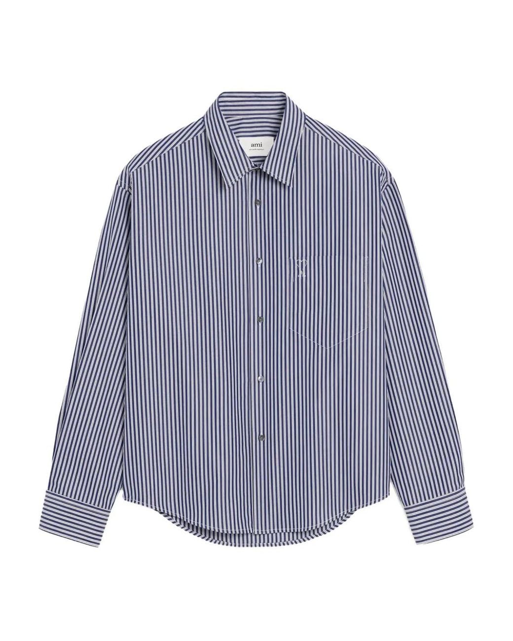 AMI Blue Ami De Coeur Striped Shirt for men