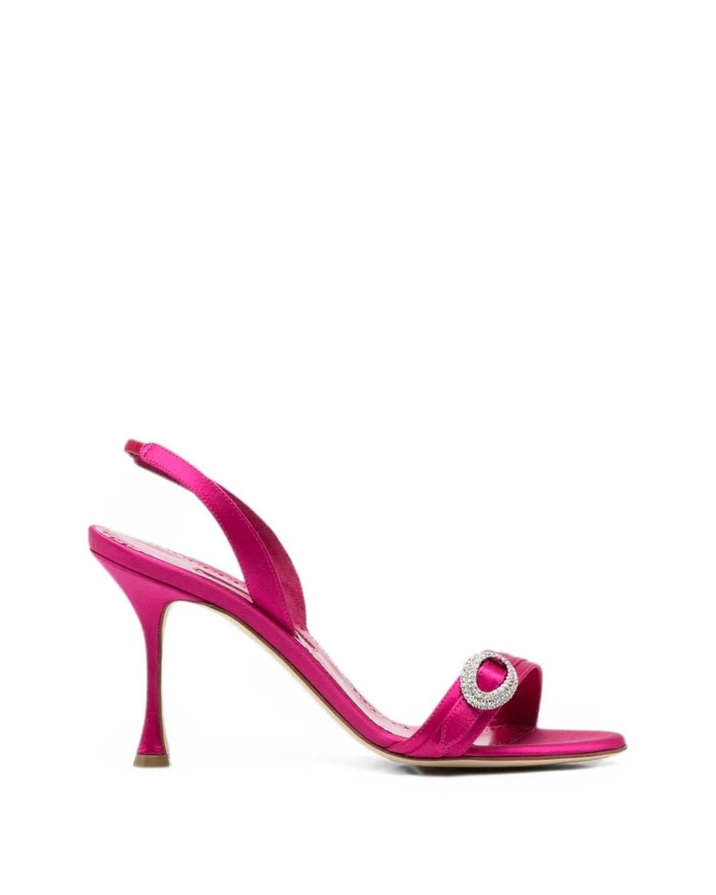 Manolo Blahnik Pink Sandales À Ornements En Cristal