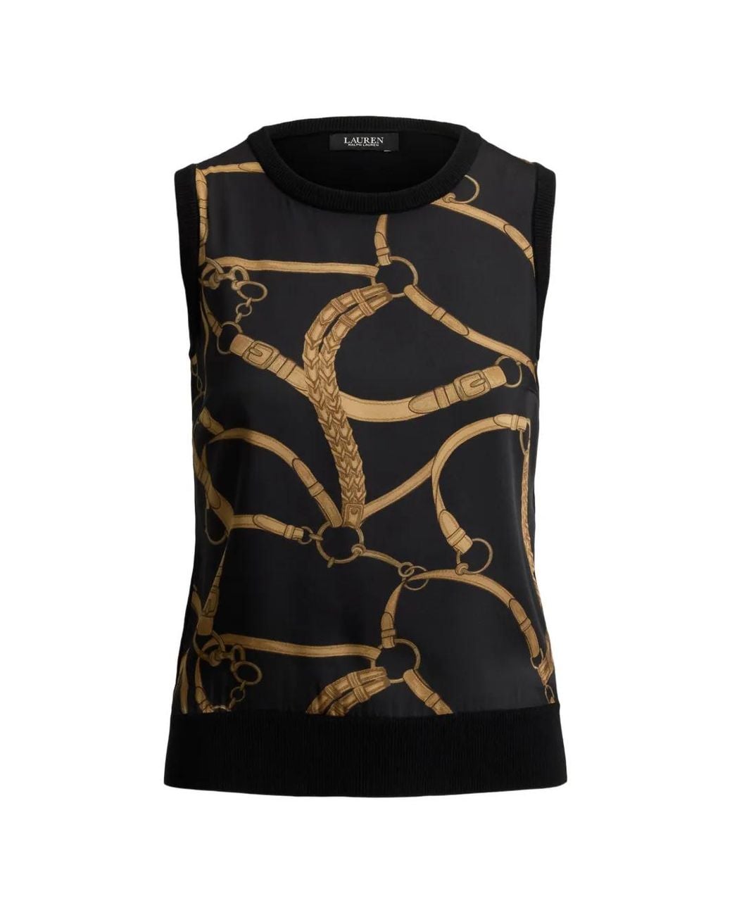Ralph Lauren Black Belting-Print Sleeveless Top