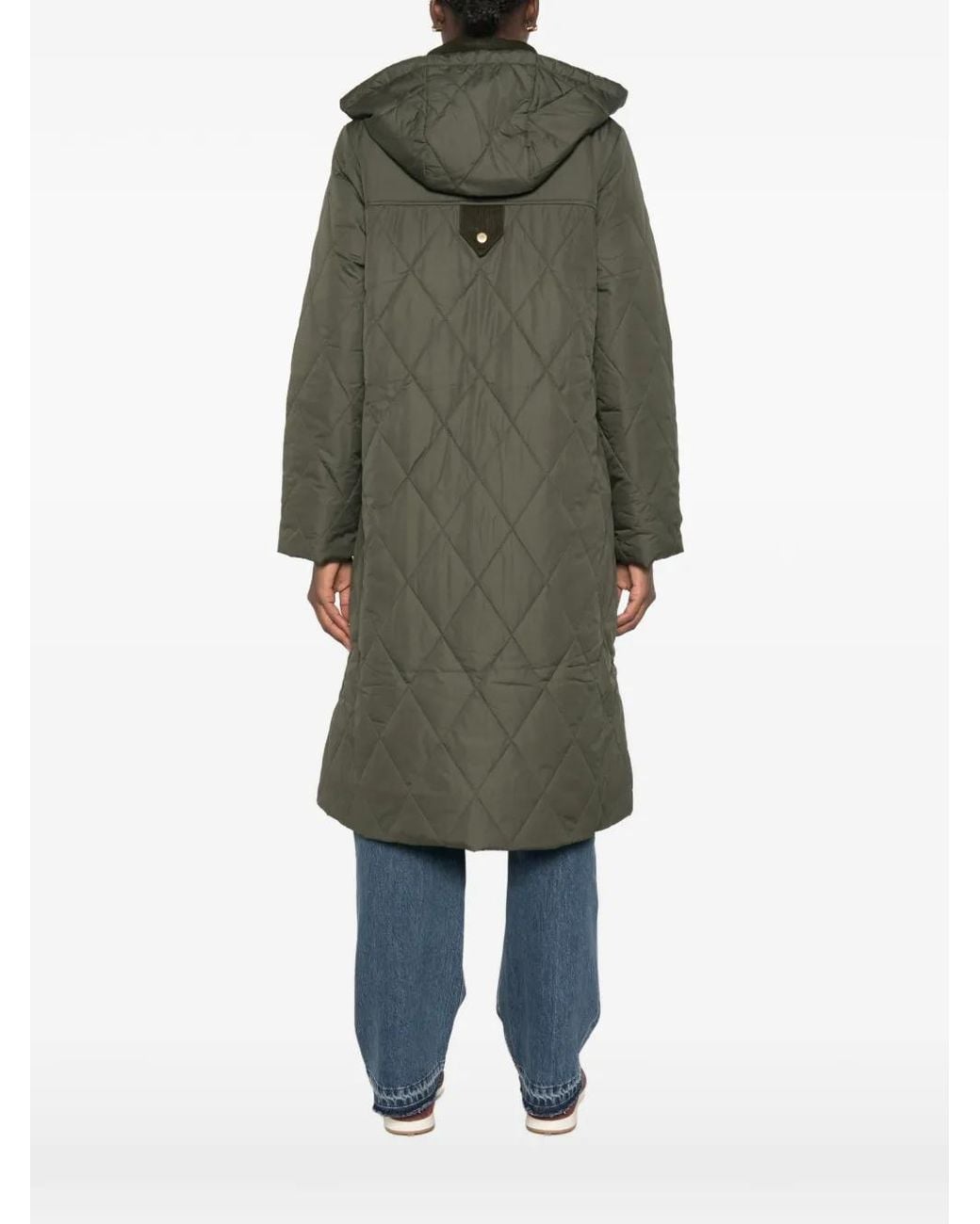Barbour Green Diamond-Quilted Hooded Coat