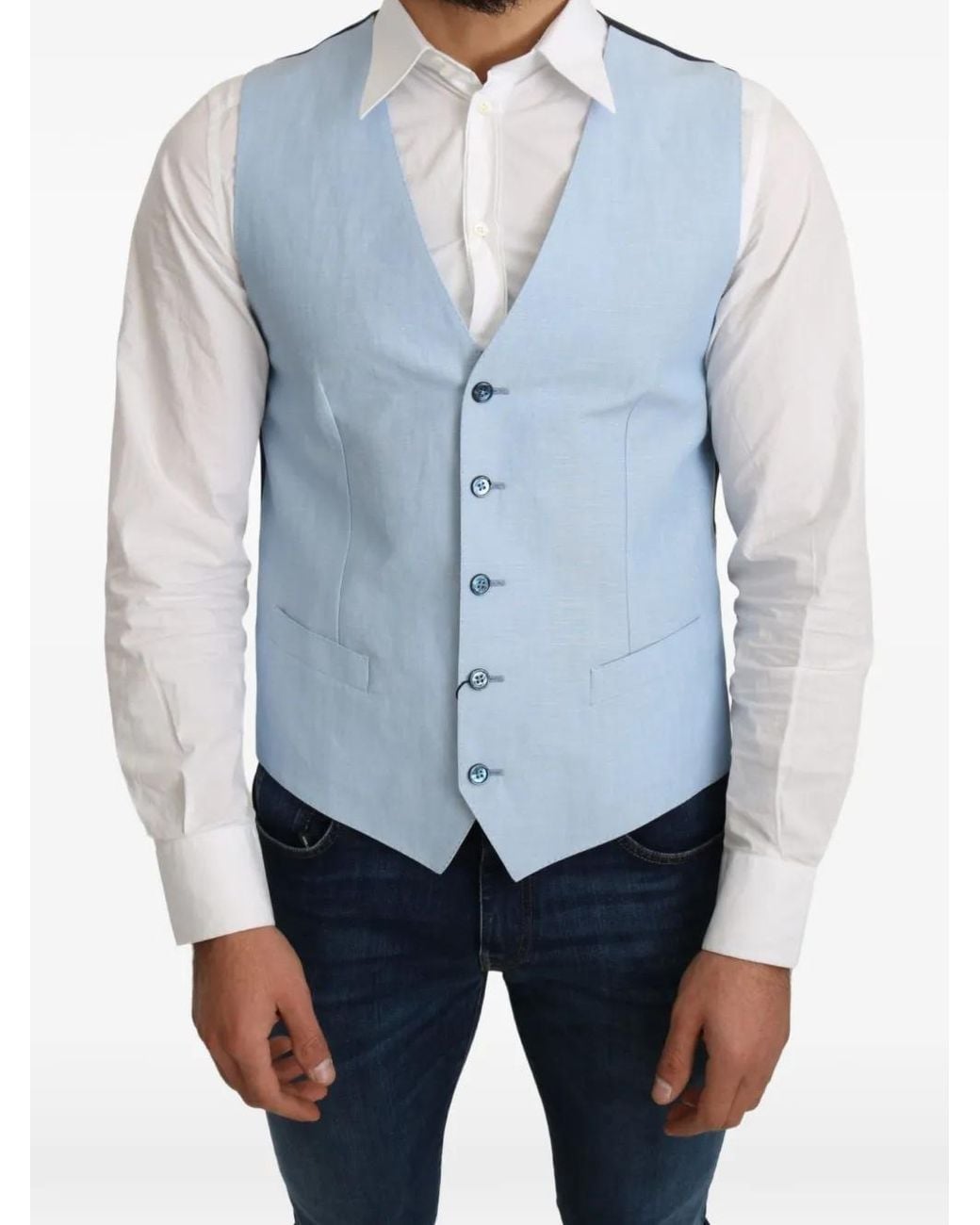 Dolce & Gabbana Blue V-Neck Button-Up Waistcoat for men