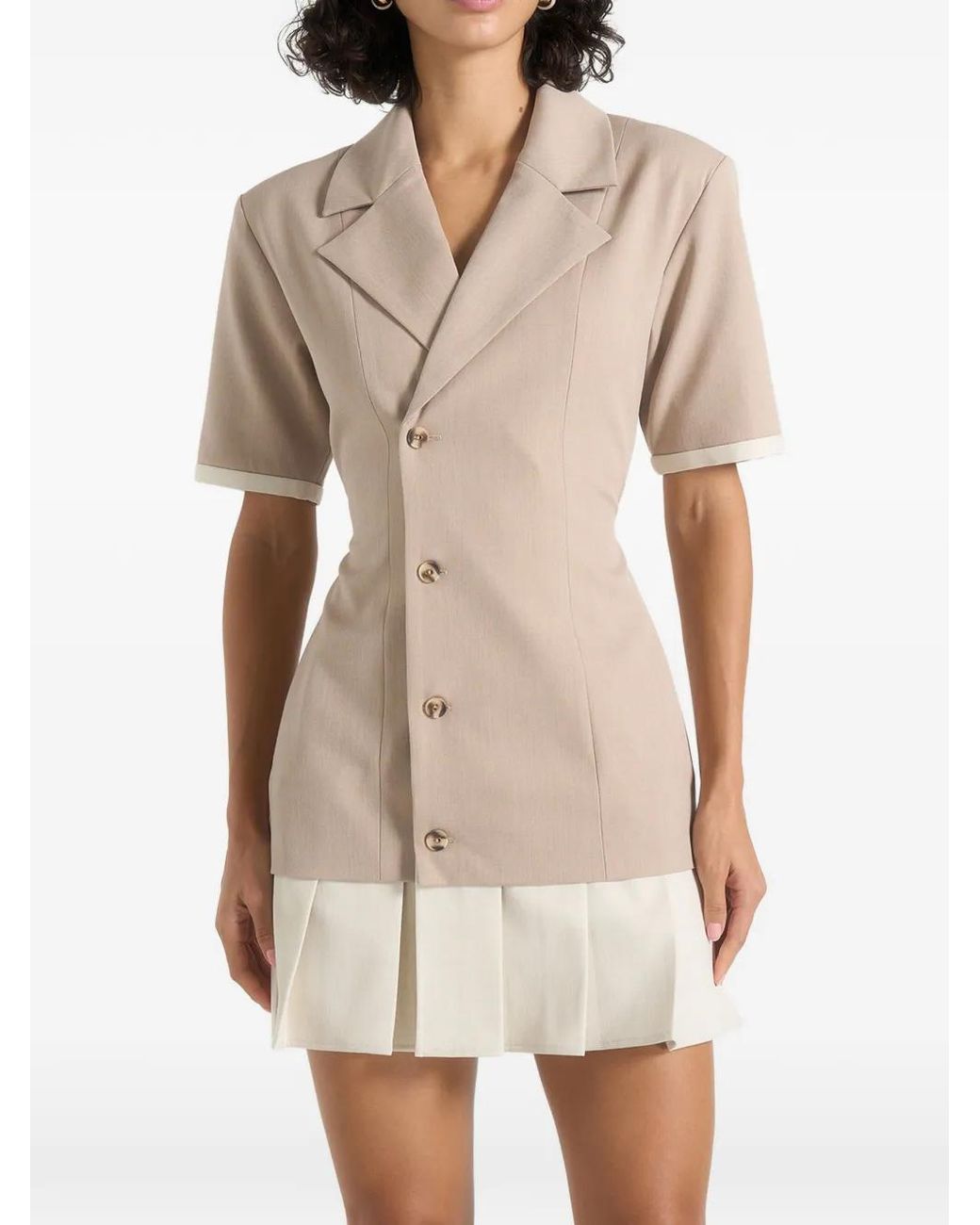 Manière De Voir Natural Baya Tailored Cinch-Waist Pleated Blazer Dress