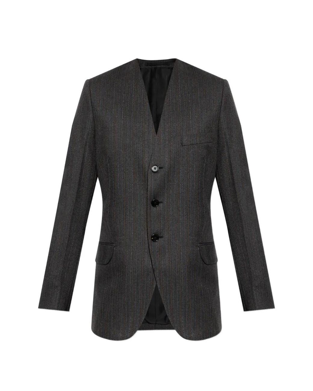 Jil Sander Black Pinstriped Collarless Fitted Blazer