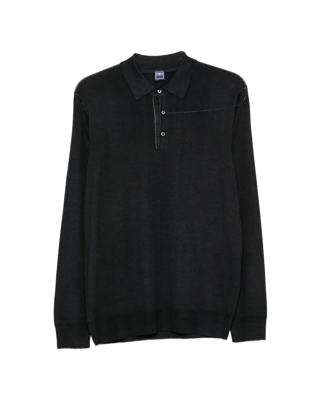 Fedeli Black Contrast-Stitch Polo-Collar Polo Shirt for men