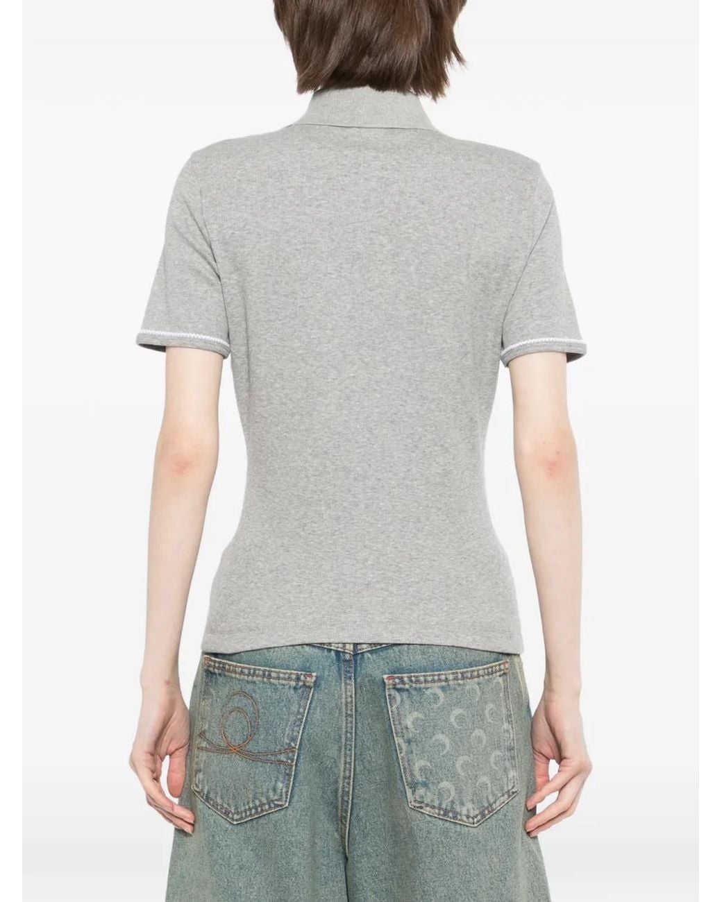 MARINE SERRE Gray Ribbeb Jersey Polo Shirt