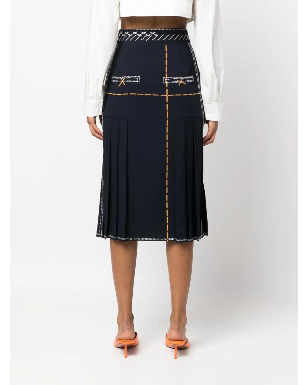 Moschino Blue Contrast-Stitching High-Rise Midi Skirt