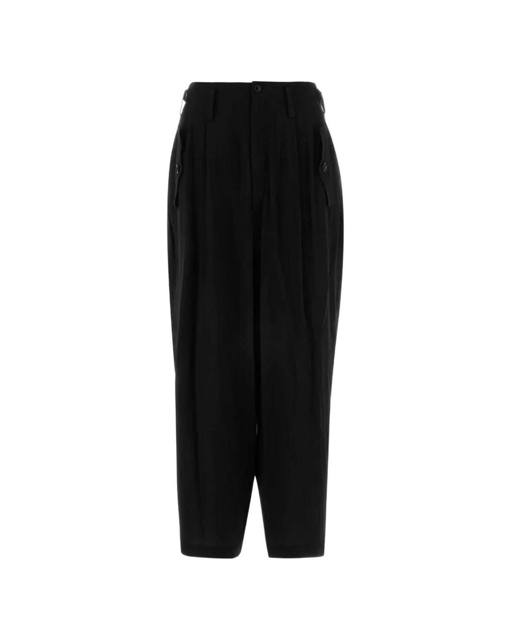 Y's Yohji Yamamoto Black Pleated Wide-Leg Trousers