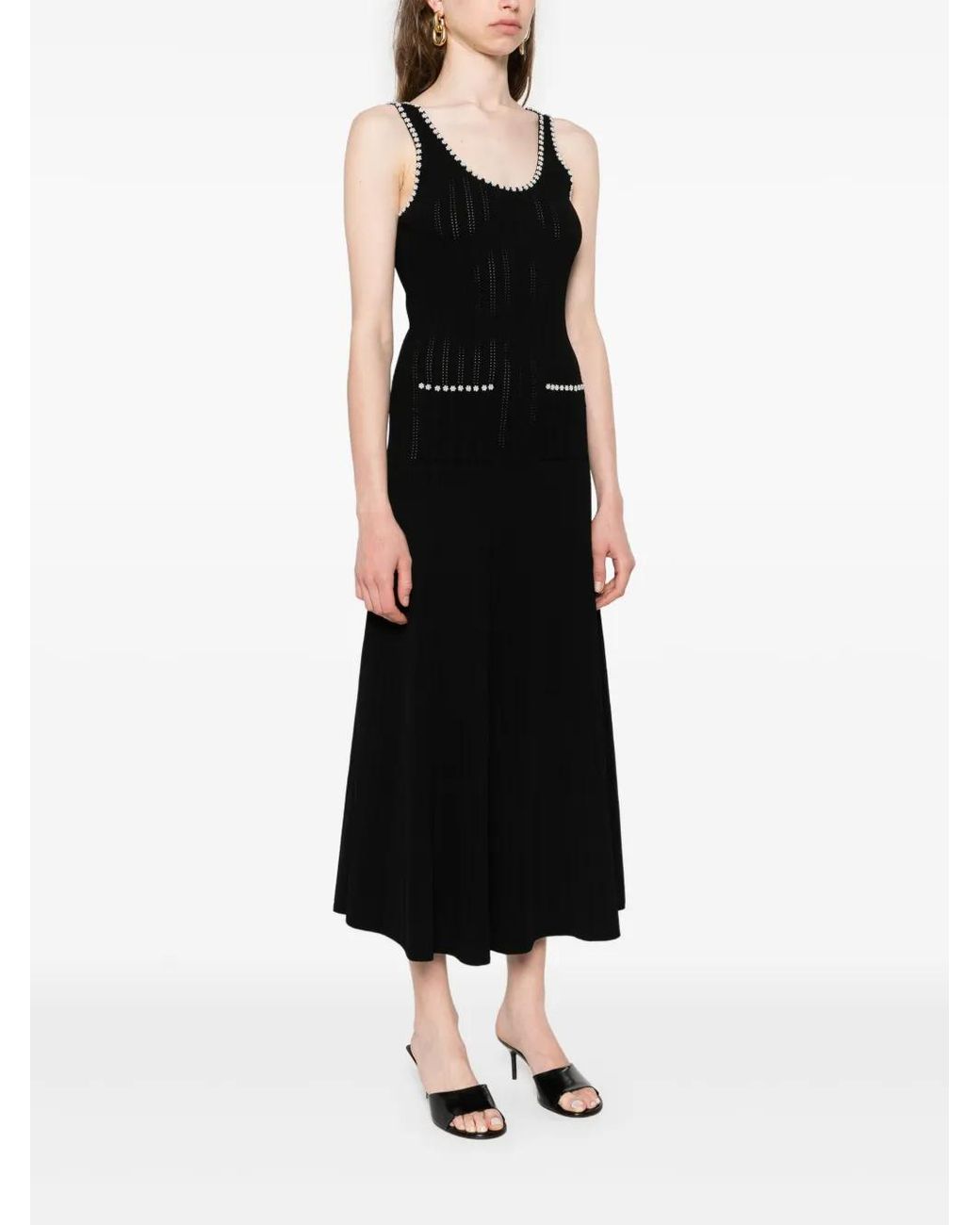 Sandro Faux-Pearl Embellished Midi Dress in Black | Lyst
