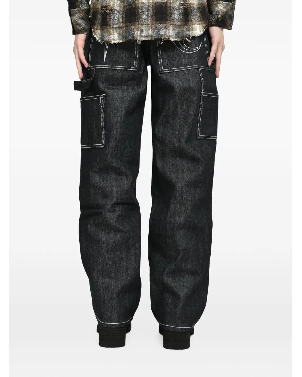 THUG CLUB Black Studded Double-Knee Jeans for men