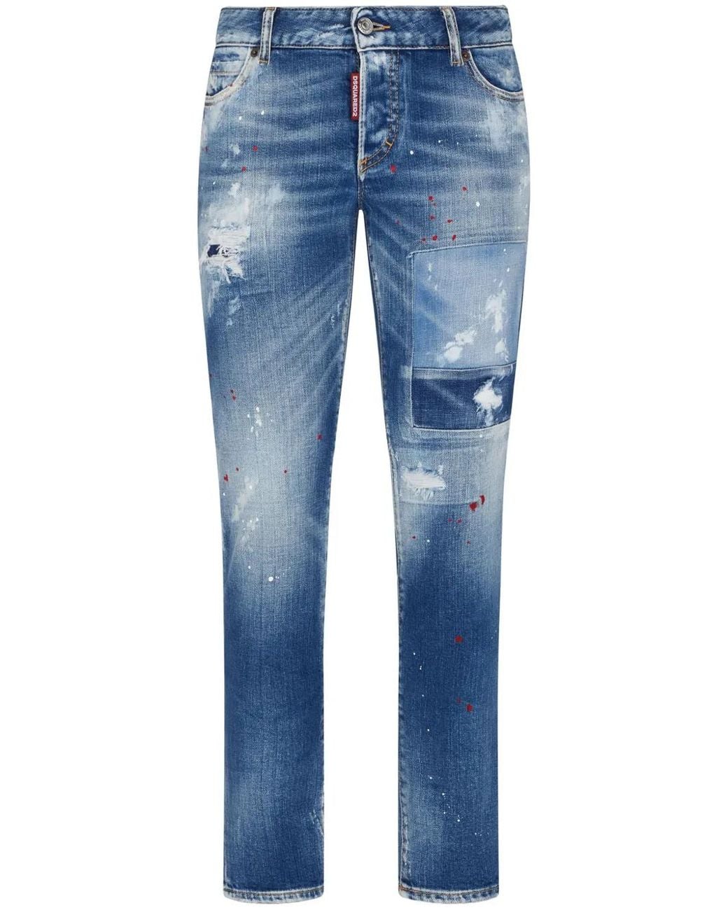 DSquared² Blue Distressed Slim-Leg Jeans