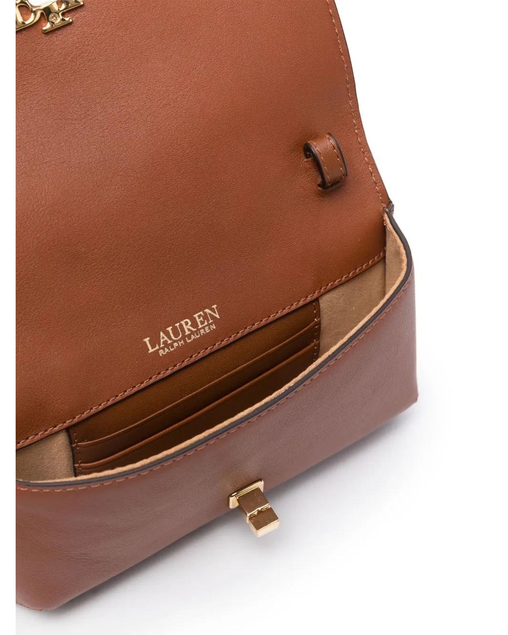 Ralph Lauren Brown Logo-Lettering Leather Crossbody Bag