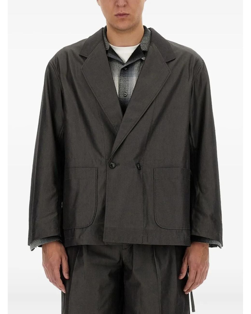 A.I.E. Black Double-Breasted Cotton Jacket for men