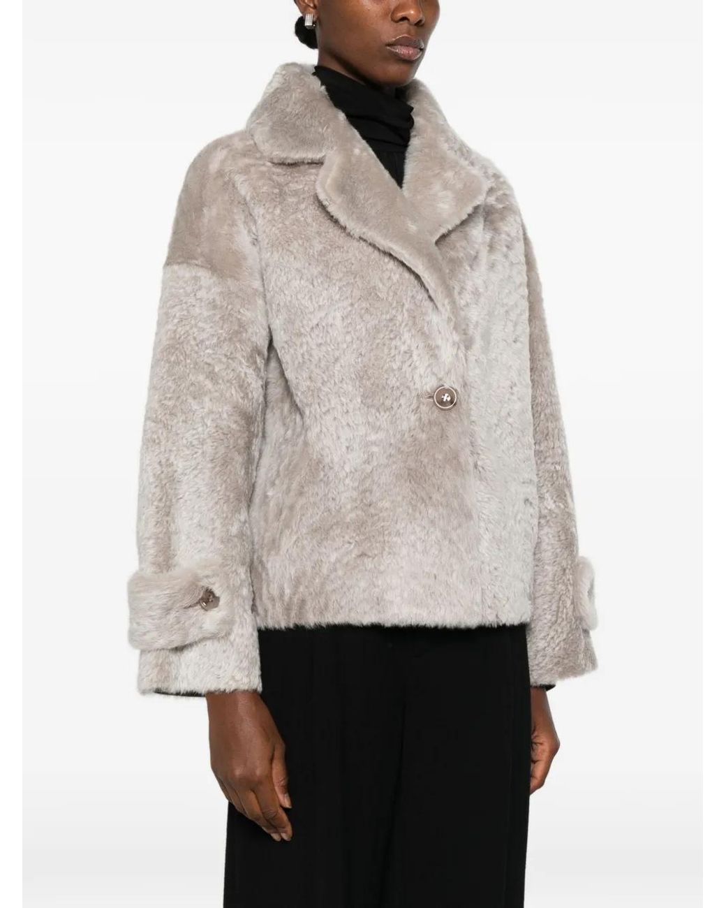 Manzoni 24 Gray Shearling Button-Up Coat