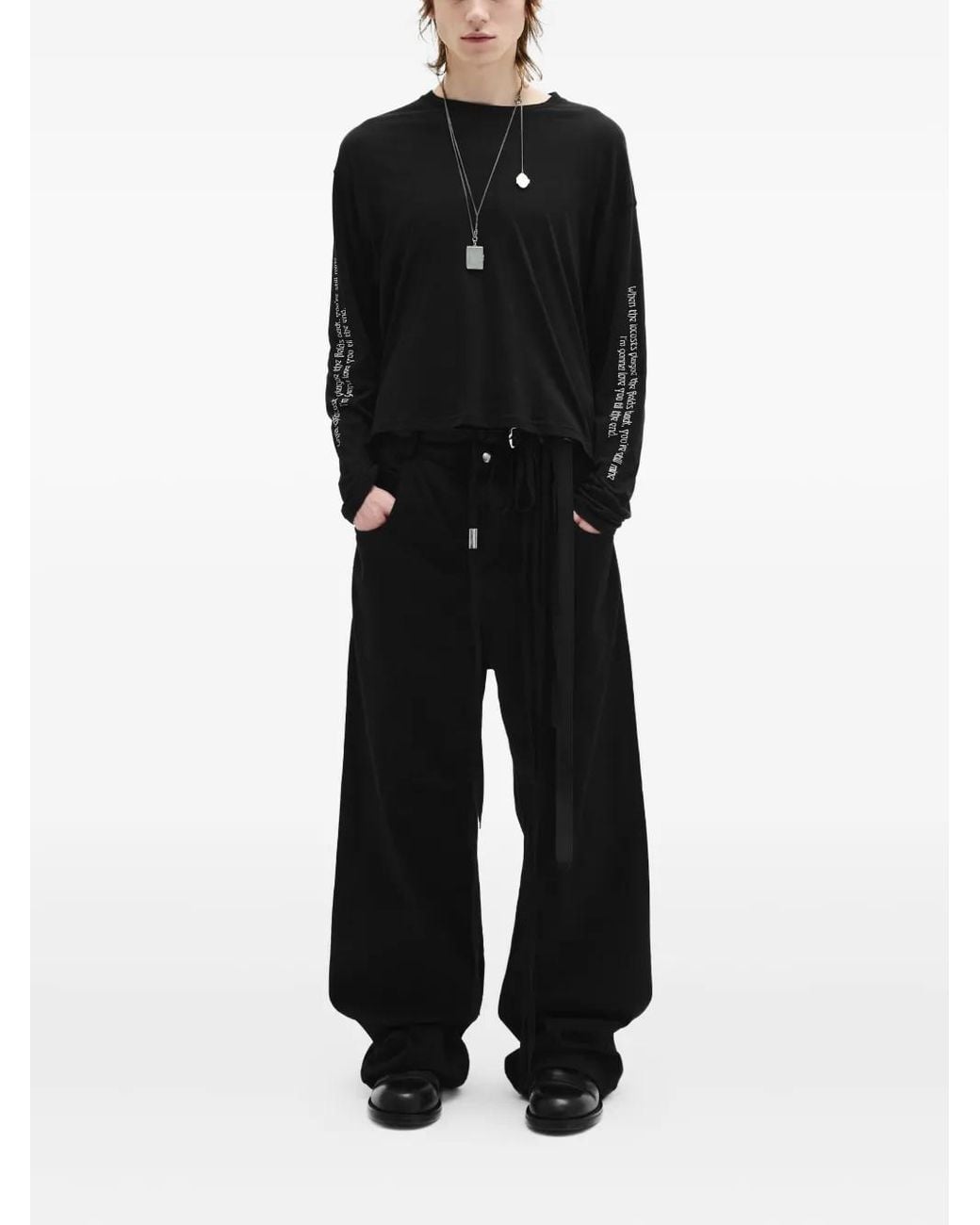 Ann Demeulemeester Black Tie-Fastening Wide-Leg Trousers for men
