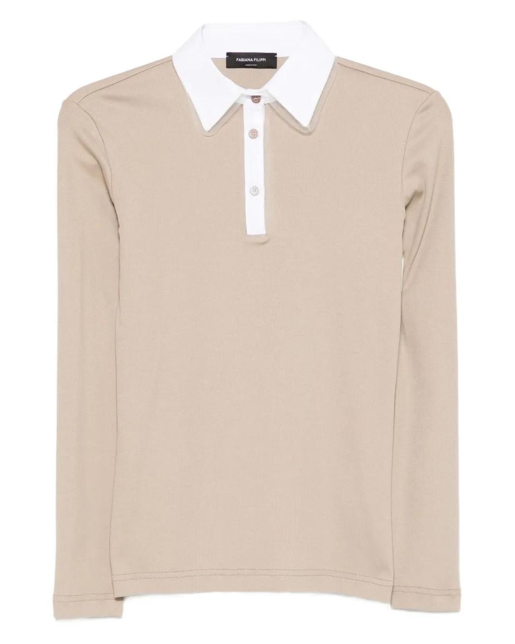 Fabiana Filippi Natural Long-Sleeve Polo Shirt