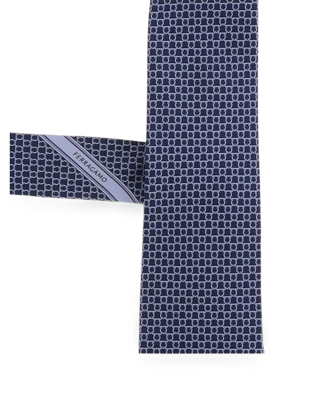 Ferragamo Blue Gancini-Pattern Silk Tie for men