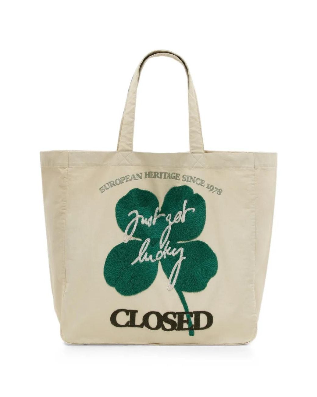 Closed White Embroidered Logo-Patch Tote Bag