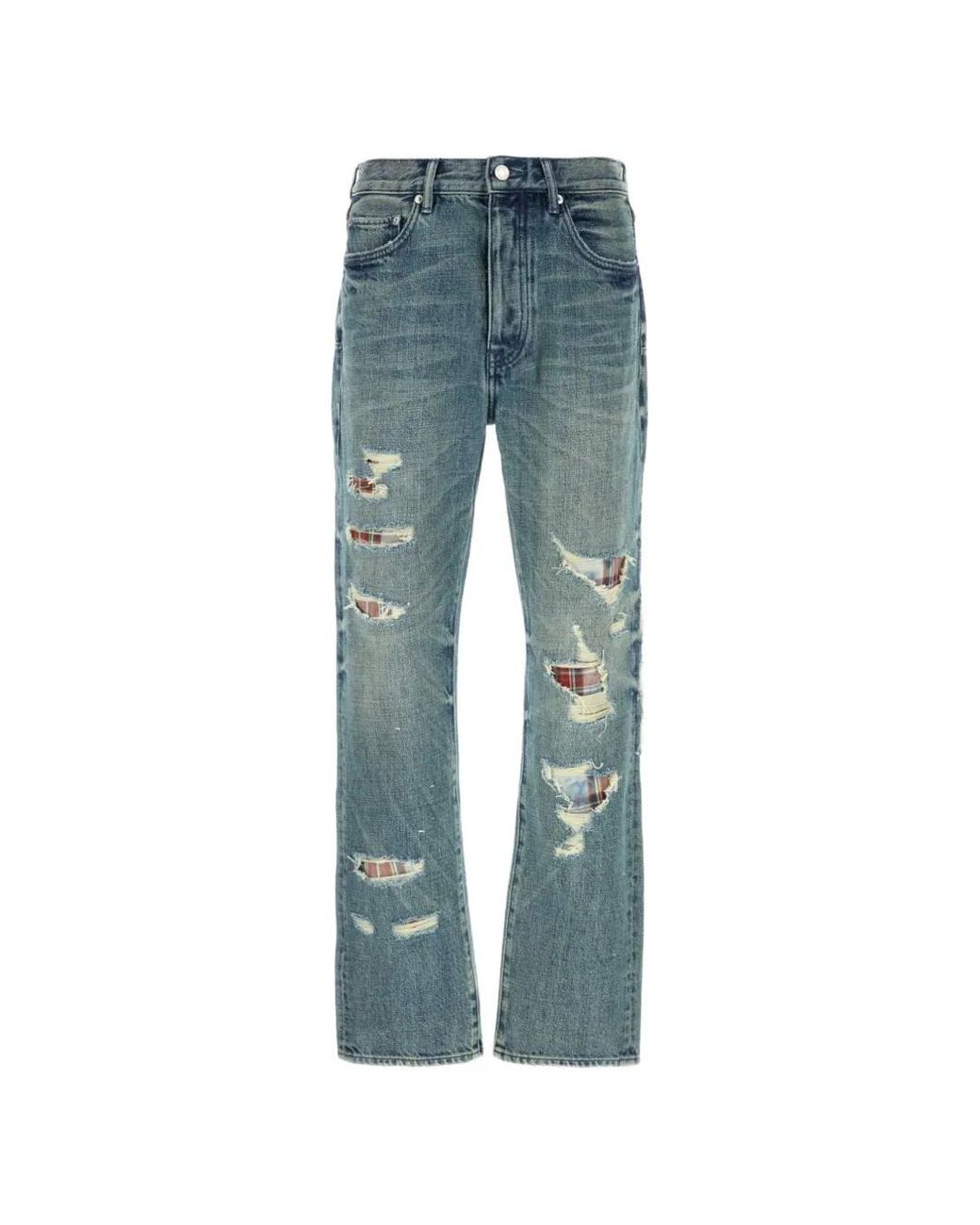 Purple Brand Blue P011 Distressed Patchwork Jeans for men