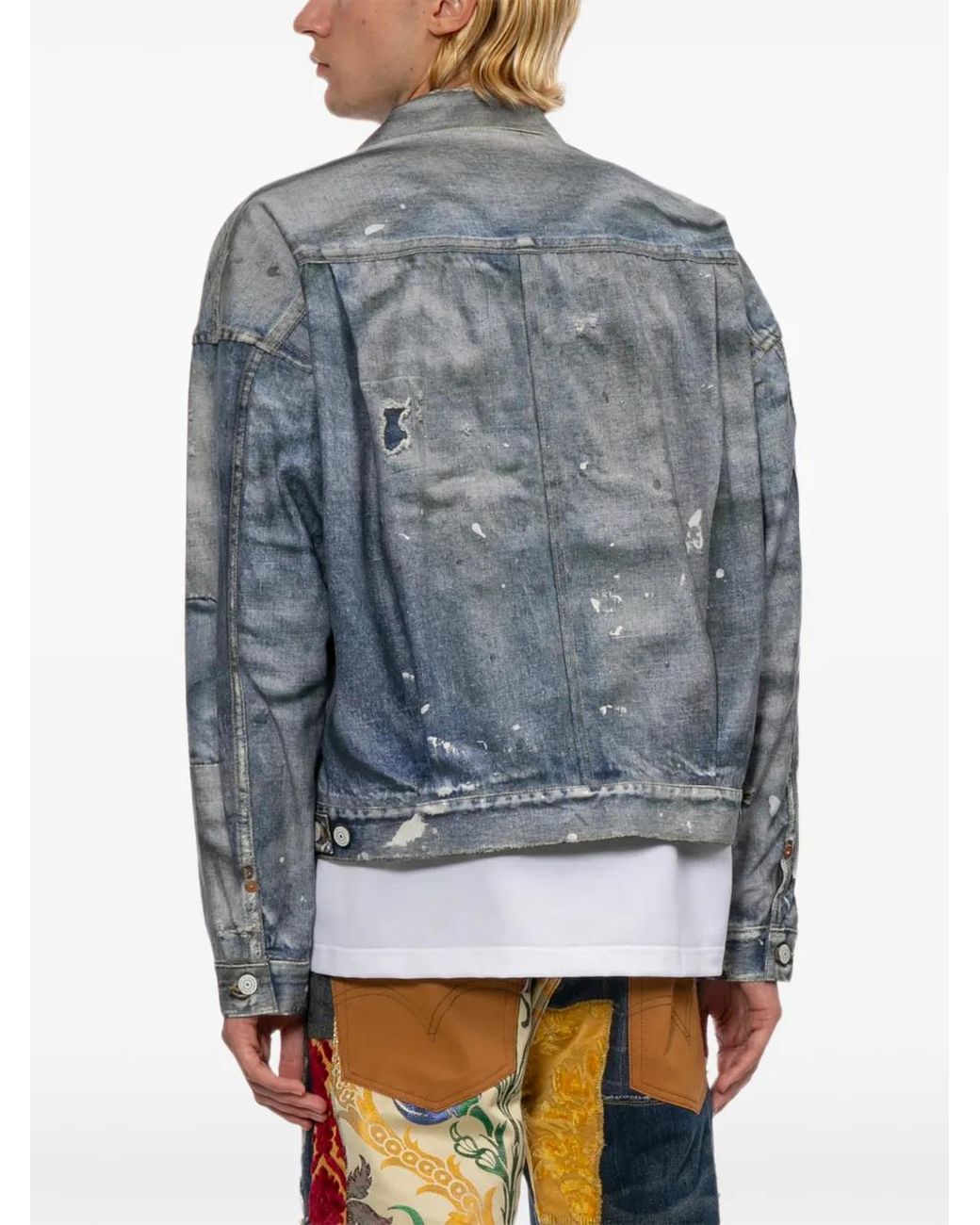 Junya Watanabe Denim Jack Met Verfspatten in het Blue voor heren