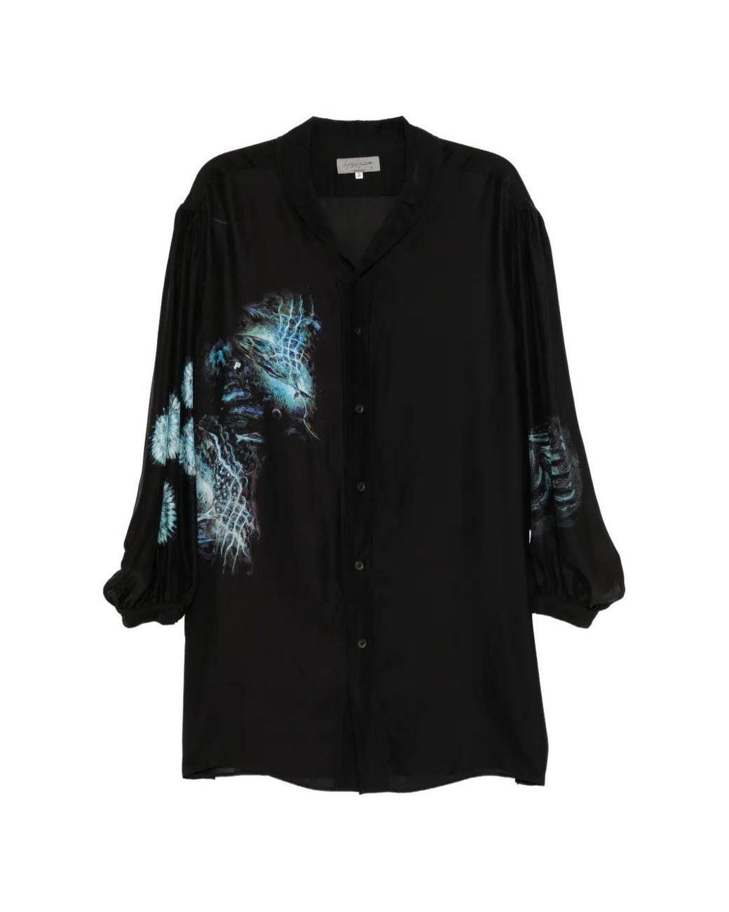 Yohji Yamamoto Black Scarf-Collar Graphic-Print Shirt for men