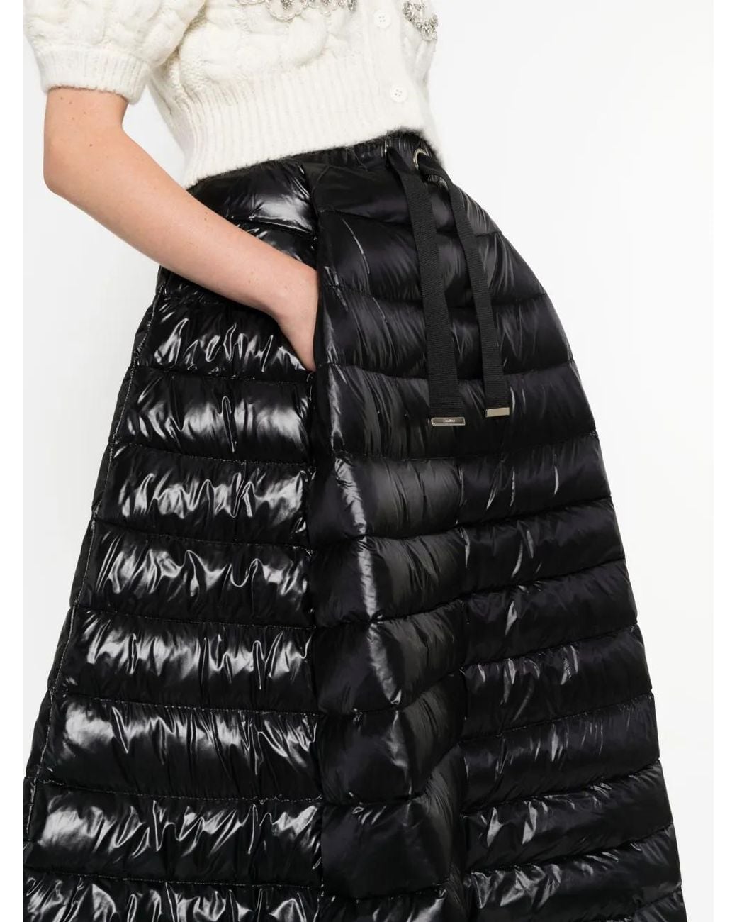 Herno Black Quilted Drawstring Maxi Skirt