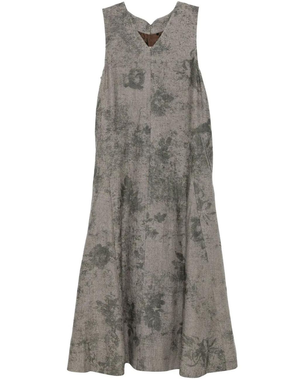 Ziggy Chen Gray Abstract-Print Midi Dress