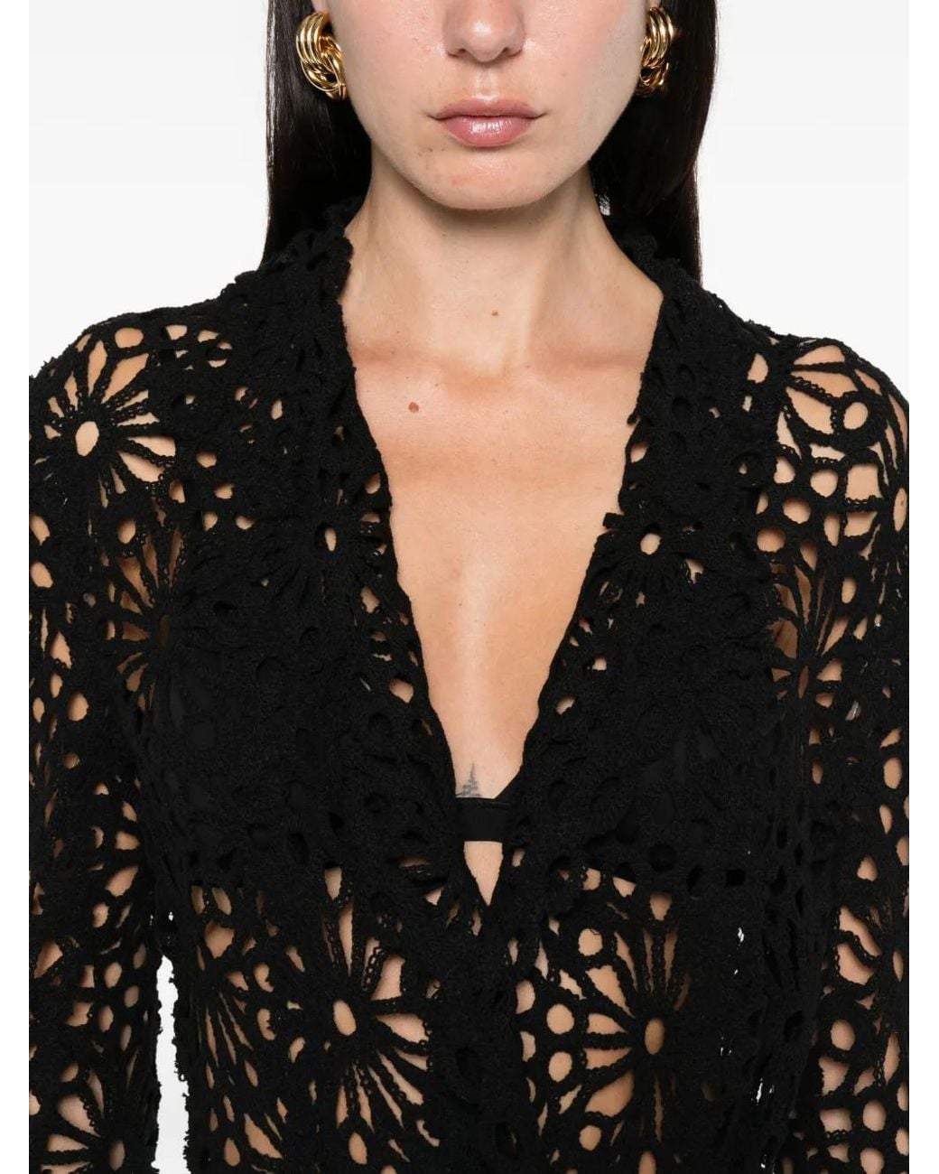 Norma Kamali Black Lace Single-Breasted Blazer Jacket