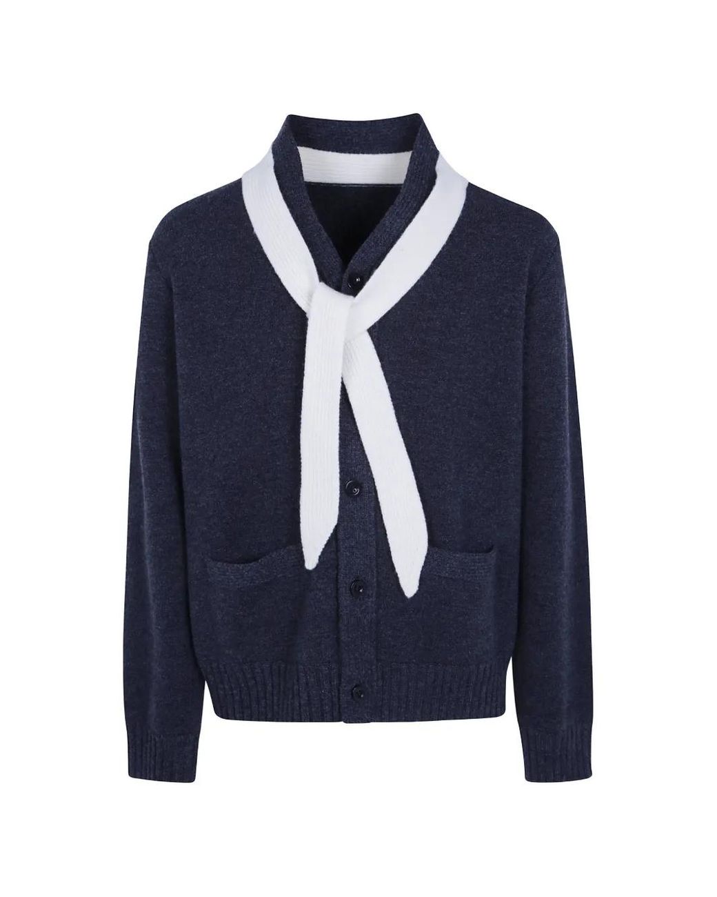 Sacai Blue Scarf-Detail Wool Cardigan for men