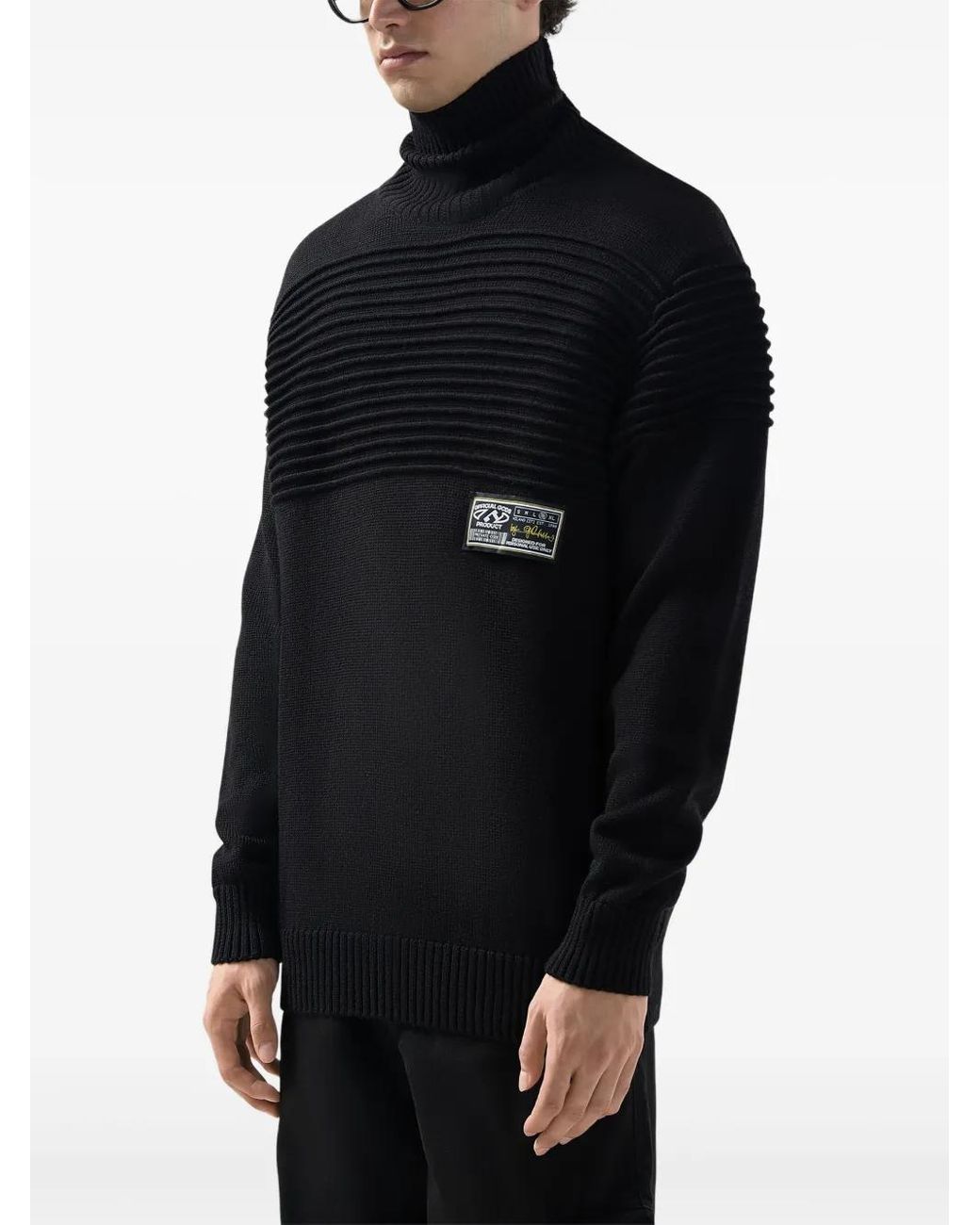 Gcds Black Ribbed Roll-Neck Sweater for men