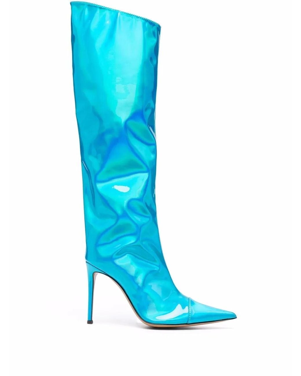 Alexandre Vauthier Blue Metallic Pointed-Toe Boots