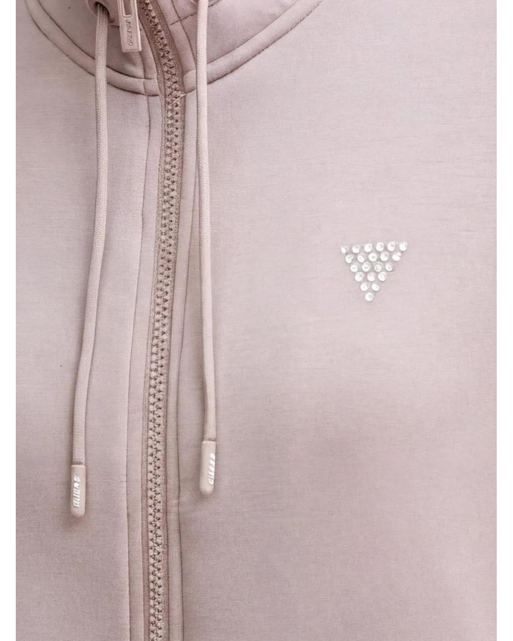 Guess Pink Triangle Logo Rhinestone Zip-Up Sweatshirt