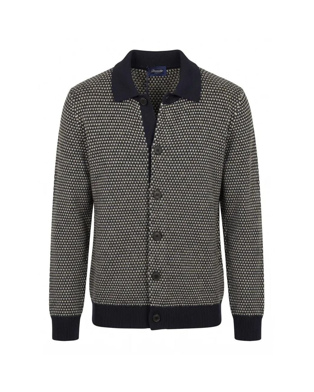 Drumohr Gray Geometric-Pattern Wool Cardigan for men