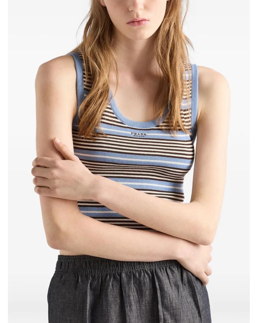 Prada Blue Cotton Knit Tank Top