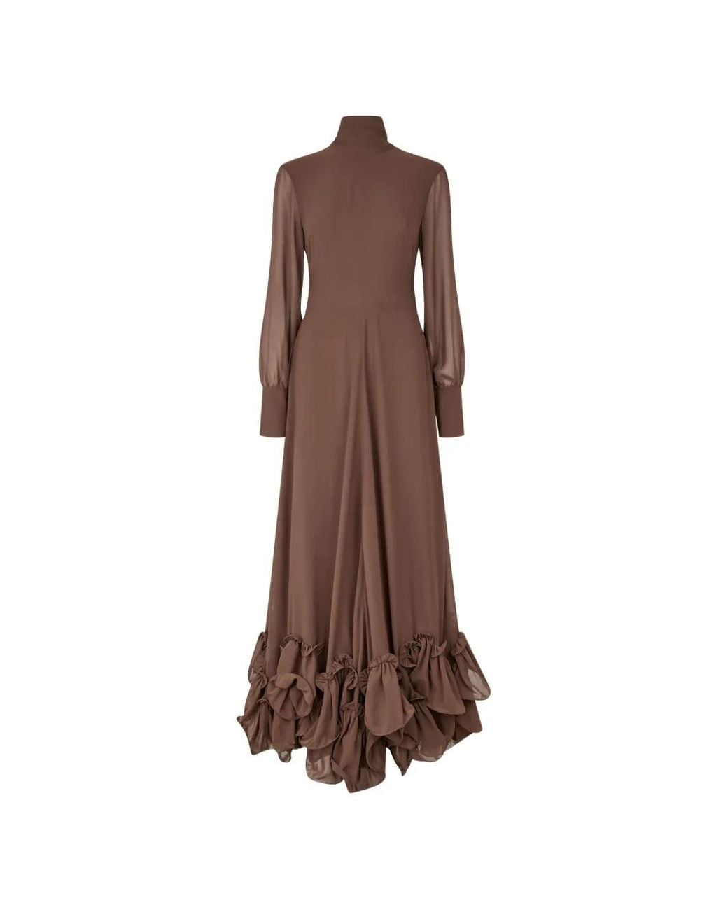 ROTATE BIRGER CHRISTENSEN Brown Ruffled-Hem Long-Sleeve Maxi Dress