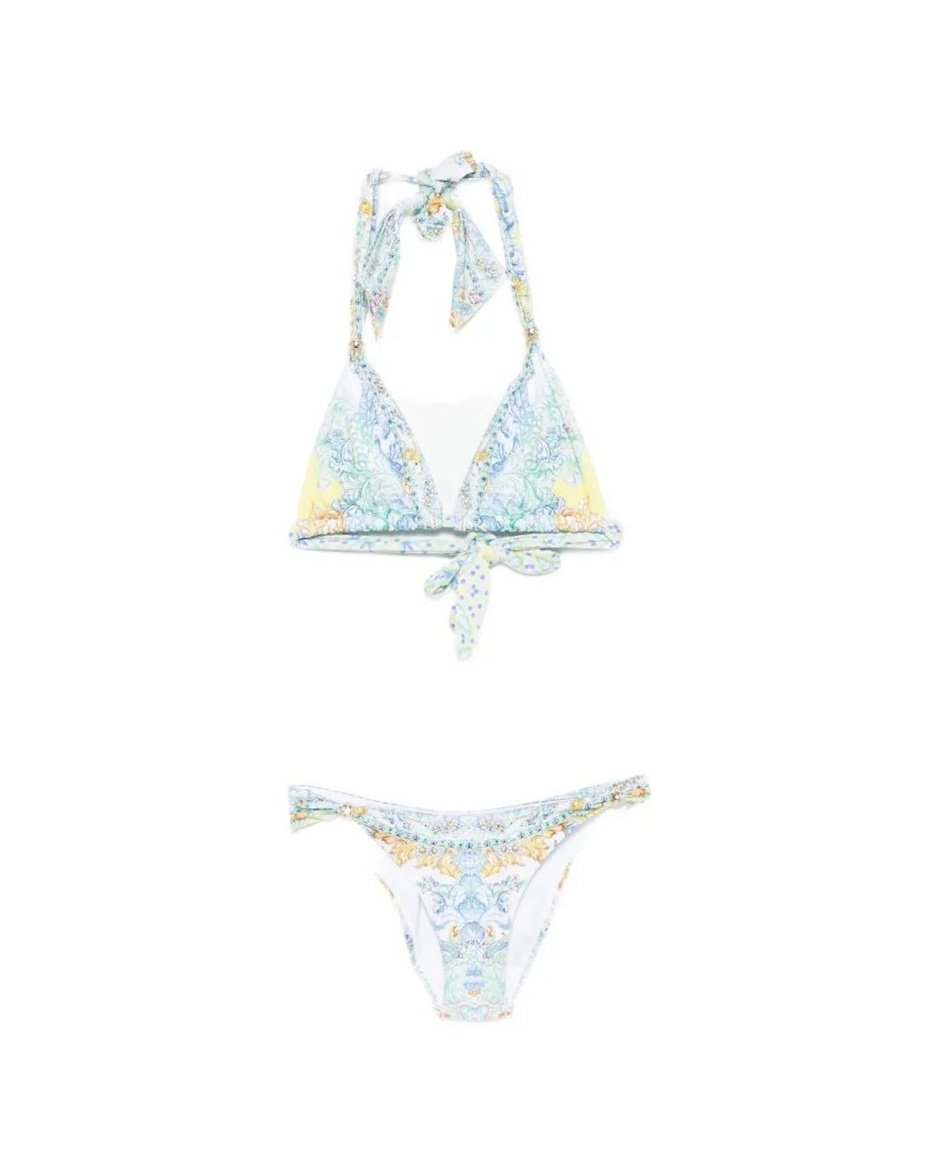 Camilla White Crystal-Embellished Paisley-Print Bikini