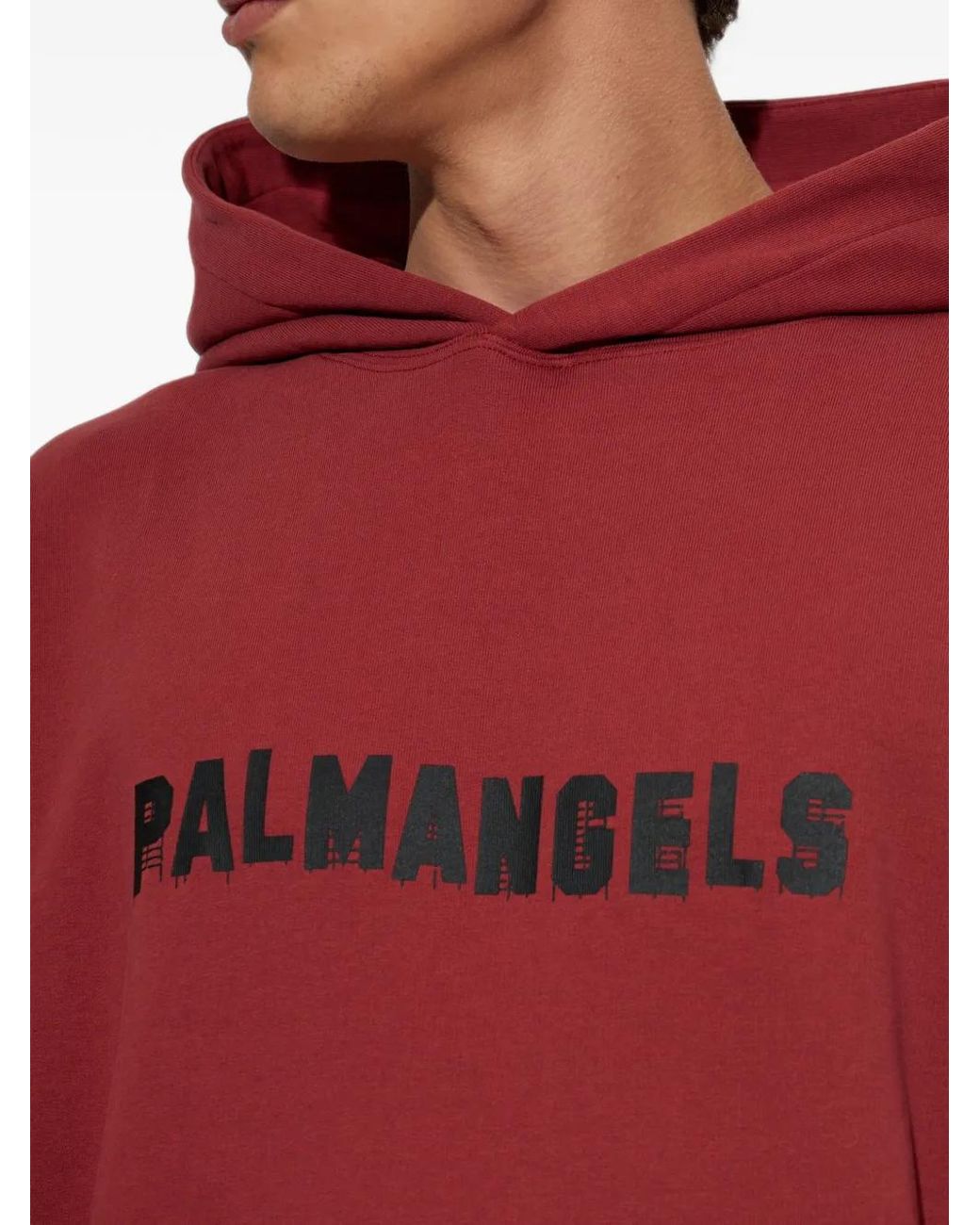 Palm Angels Red Logo-Print Cotton Hoodie for men
