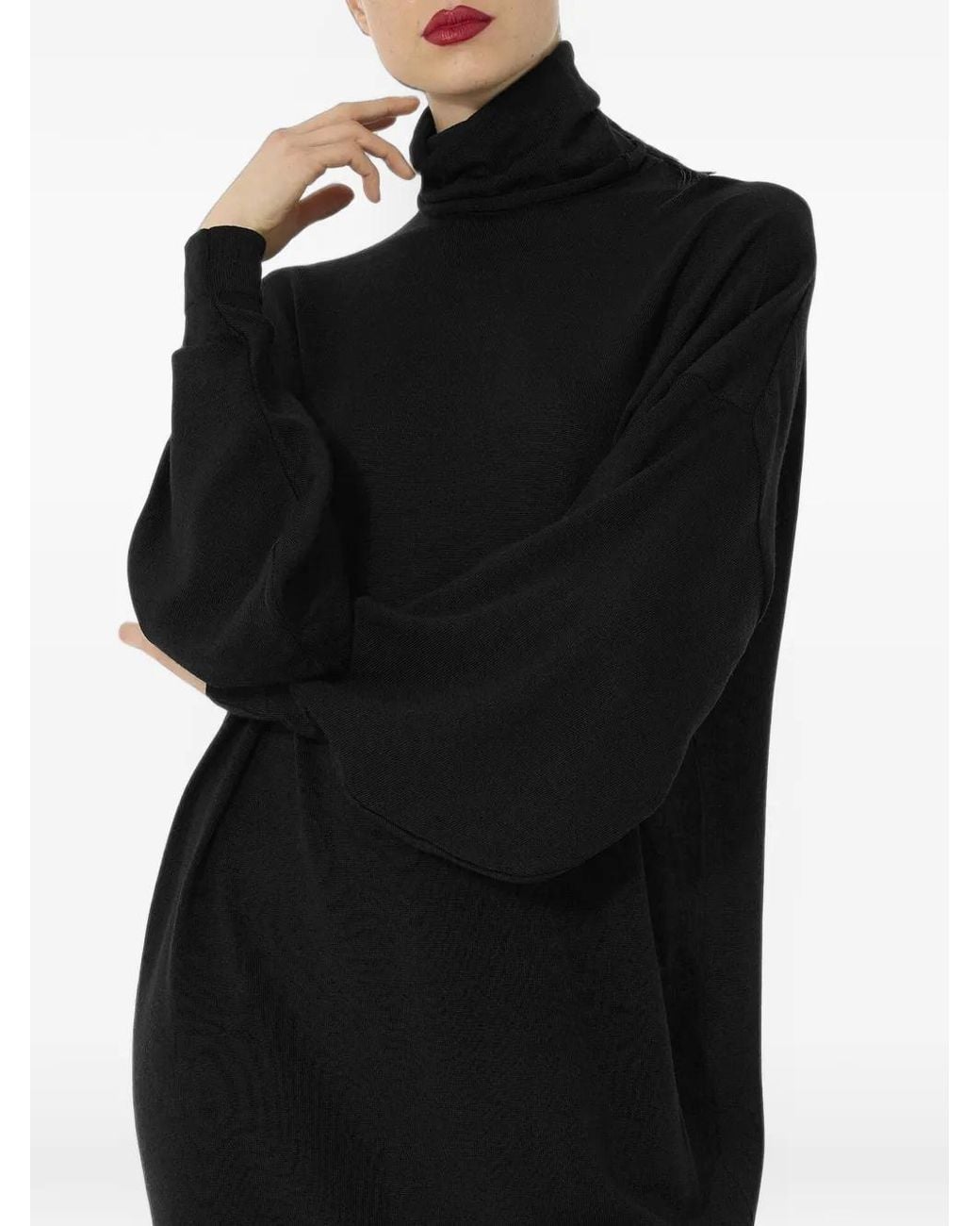 Wolford Black Merino-Wool Turtleneck Midi Dress