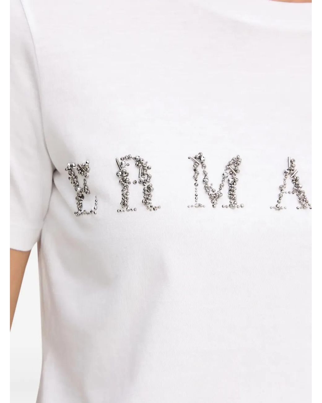 ERMANNO FIRENZE White Beaded-Embellishment Logo-Lettering T-Shirt