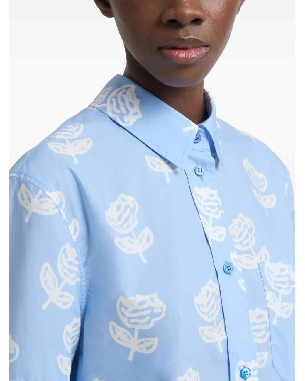 Marni Blue Hemd Mit Sprayed Roses-Print