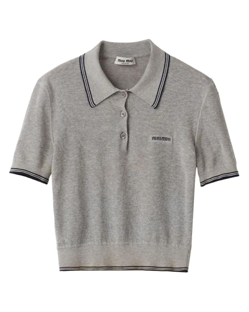 Miu Miu Gray Stripe-Detail Polo Top