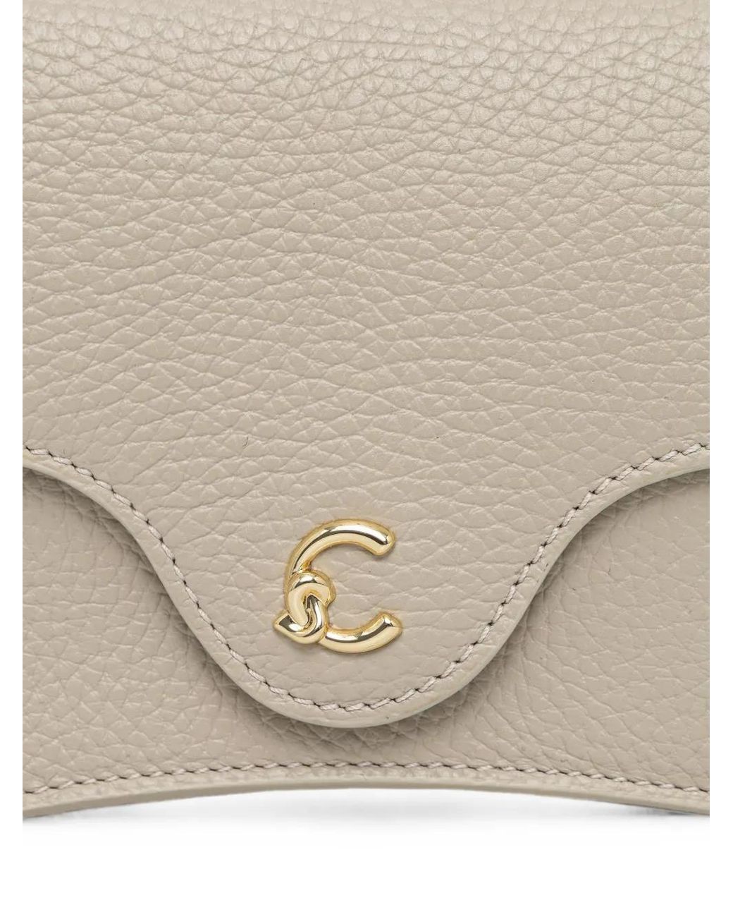Coccinelle Natural Mini C-Me Logo-Plaque Pebbled-Leather Shoulder Bag