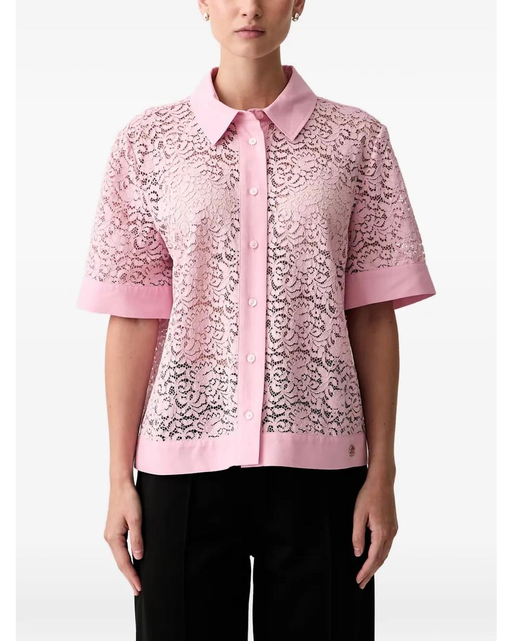 Joop! Pink Lace-Overlay Short-Sleeve Shirt