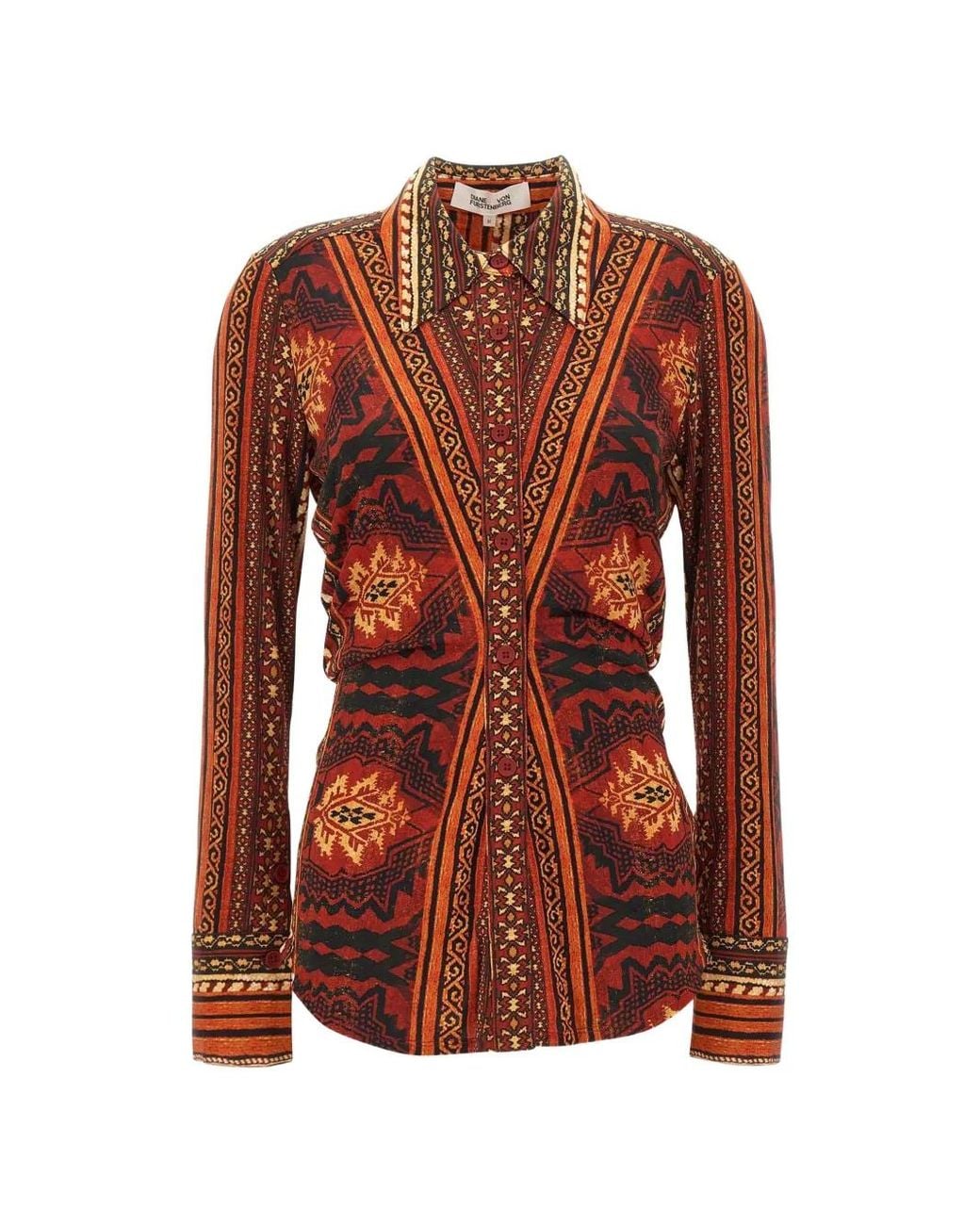 Diane von Furstenberg Red Lucinda Aztec-Print Shirt