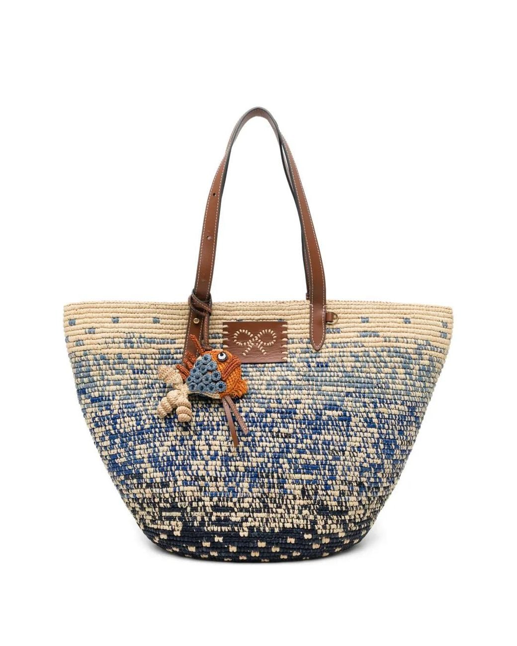Anya Hindmarch Blue Woven-Raffia Fish-Charm Tote Bag