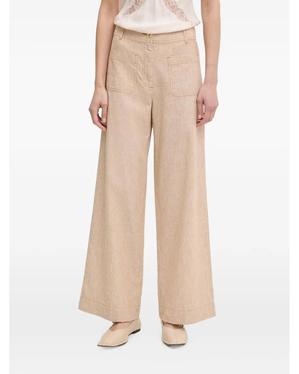 Sessun Natural Manhatti Striped Wide-Leg Trousers