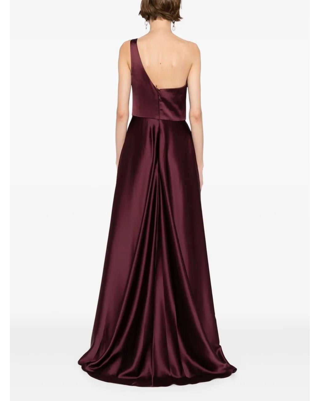 Amsale Purple One-Shoulder Draped Gown