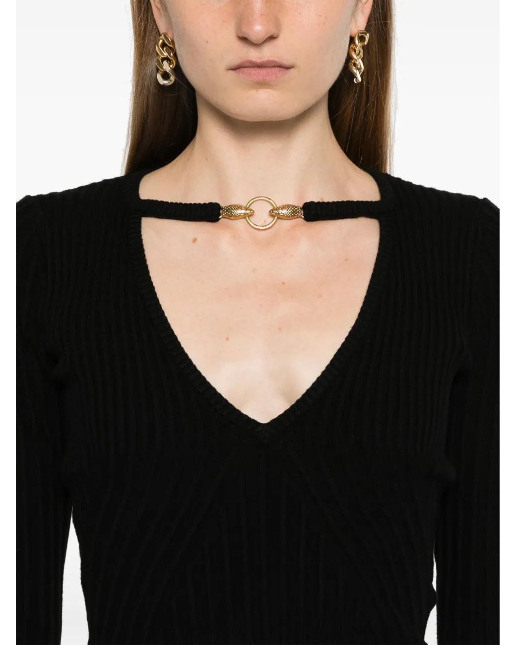 Just Cavalli Black Ribbed-Knit Sweater